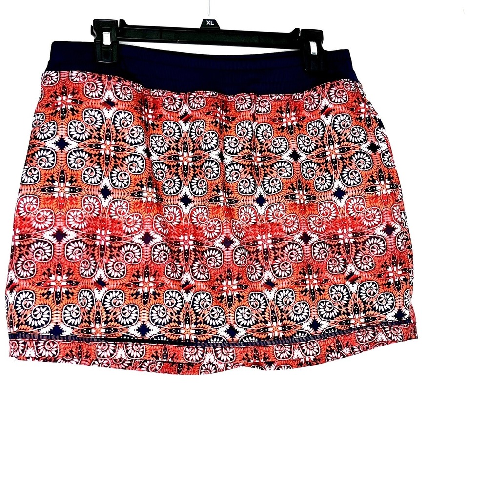 St John's Bay Paisley Print Stretch Skort Navy Blue Elastic Wide Waistband PM